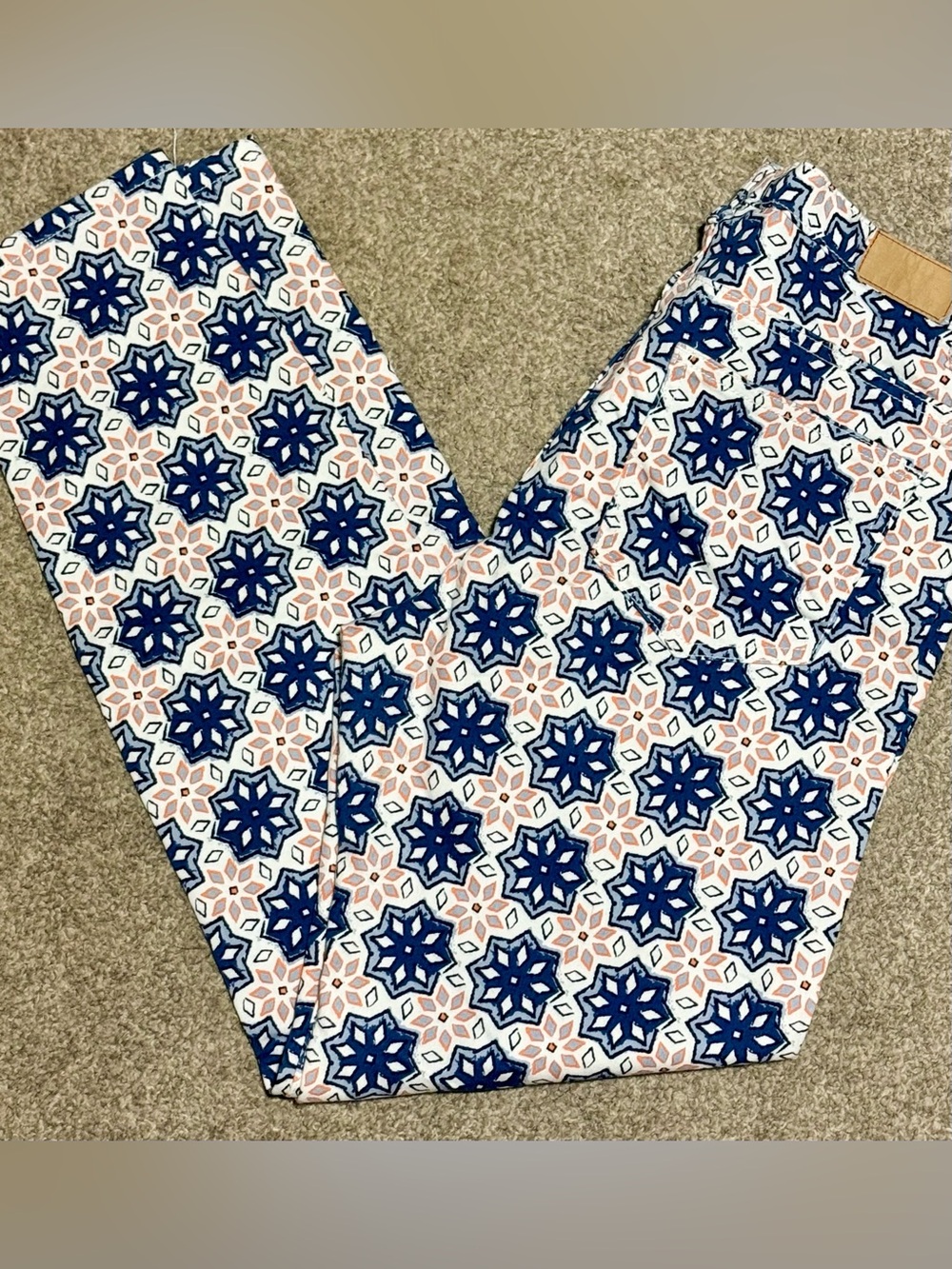 Adam Levine Collection Navy, White & Orange Geometric Jeans